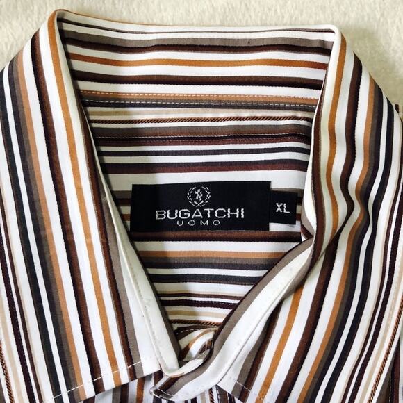 Bugatchi Uomo Brown Striped Button-Down Shirt | Sz XL - Picture 4 of 7